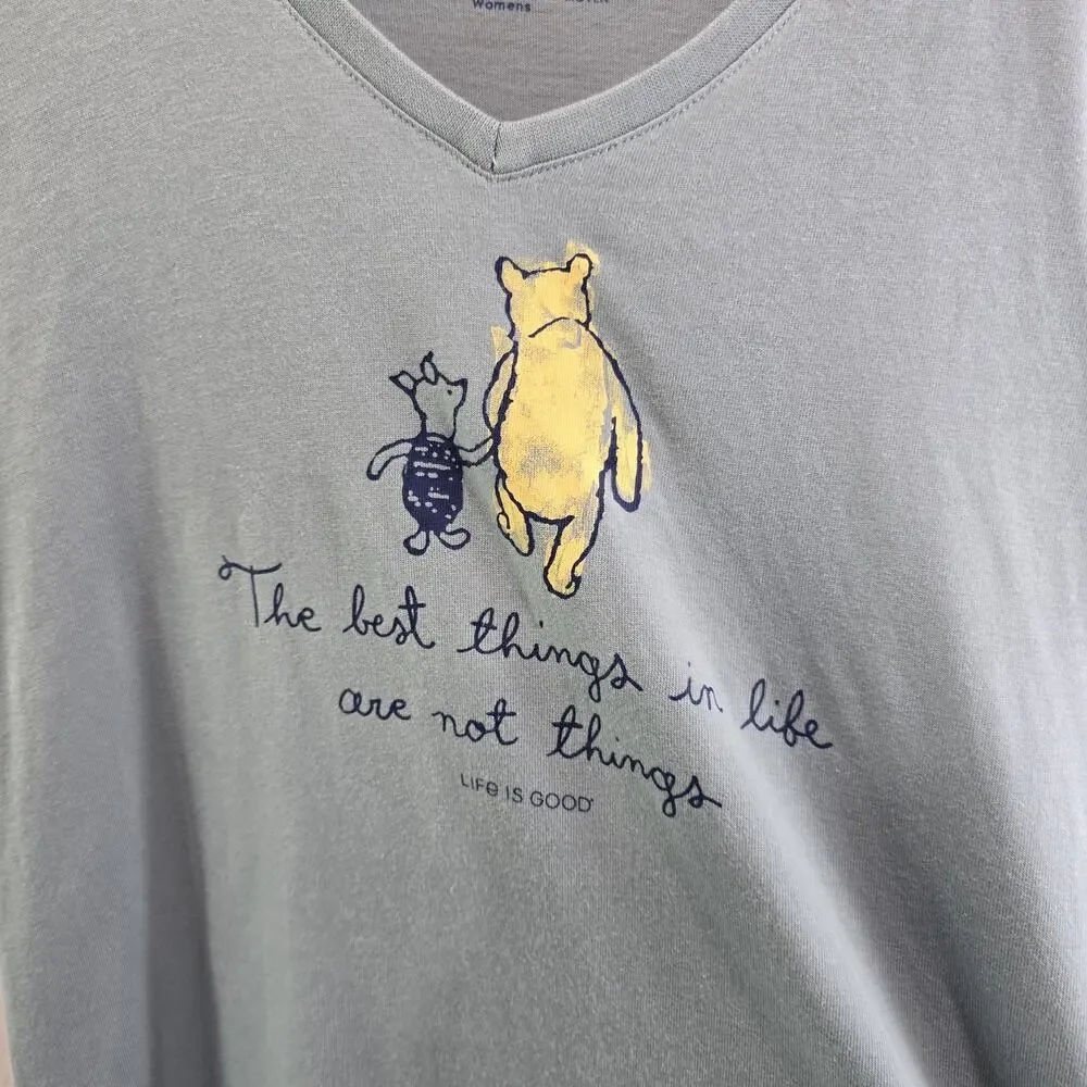 Life Is Good T Shirt Womens Medium Blue Pooh Piglet Short Crusher V Best Things - Picture 8 of 10